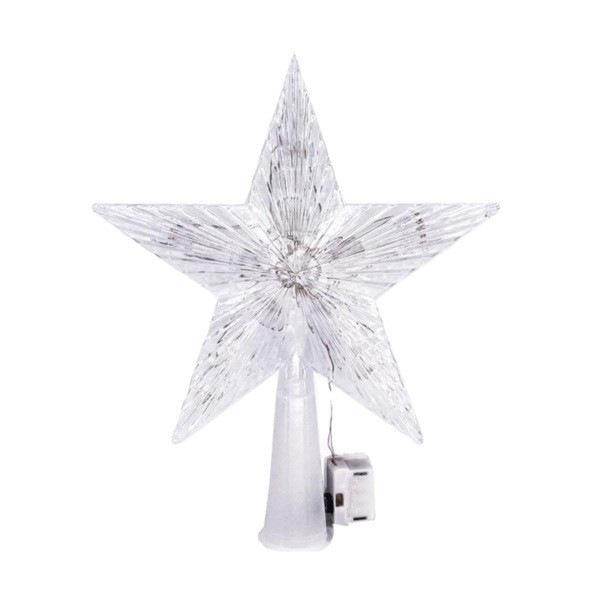 LED Star Tree Topper with String Lights - Battery Operated, Copper Wire, Warm Atmosphere, Flashing Five-Pointed Design.
