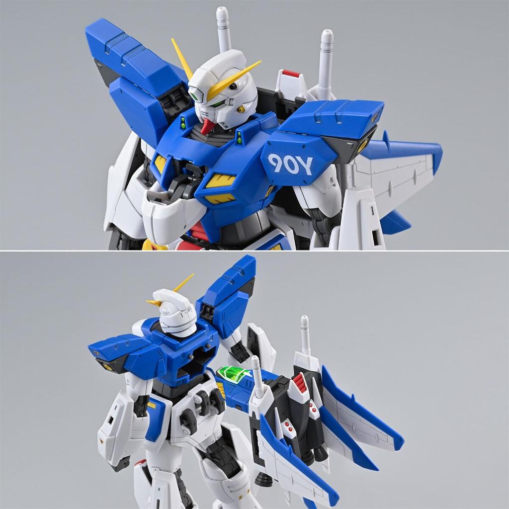 Plastikový model MG F90IIIY Cluster Gundam v měřítku 1/100, barevně kódovaný.