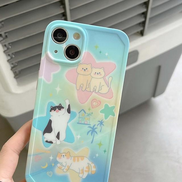 Star Starry Sky Cats Family Cute Cartoon Imd Phone Case For Iphone 14 Pro Max Plus Xr Xsmax X 13 12 11 Promax Ins Silicone Cover