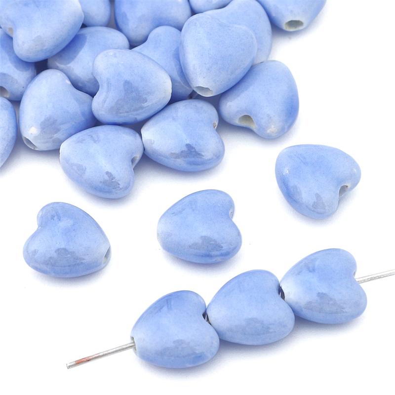 

10 шт./пакет 10 мм, красочные керамические бусины ручной работы в форме сердца, фарфоровые бусины-разделители для браслетов, ожерелий, DIY ювелирных изделий, ремесленное изготовление небесно-голубой