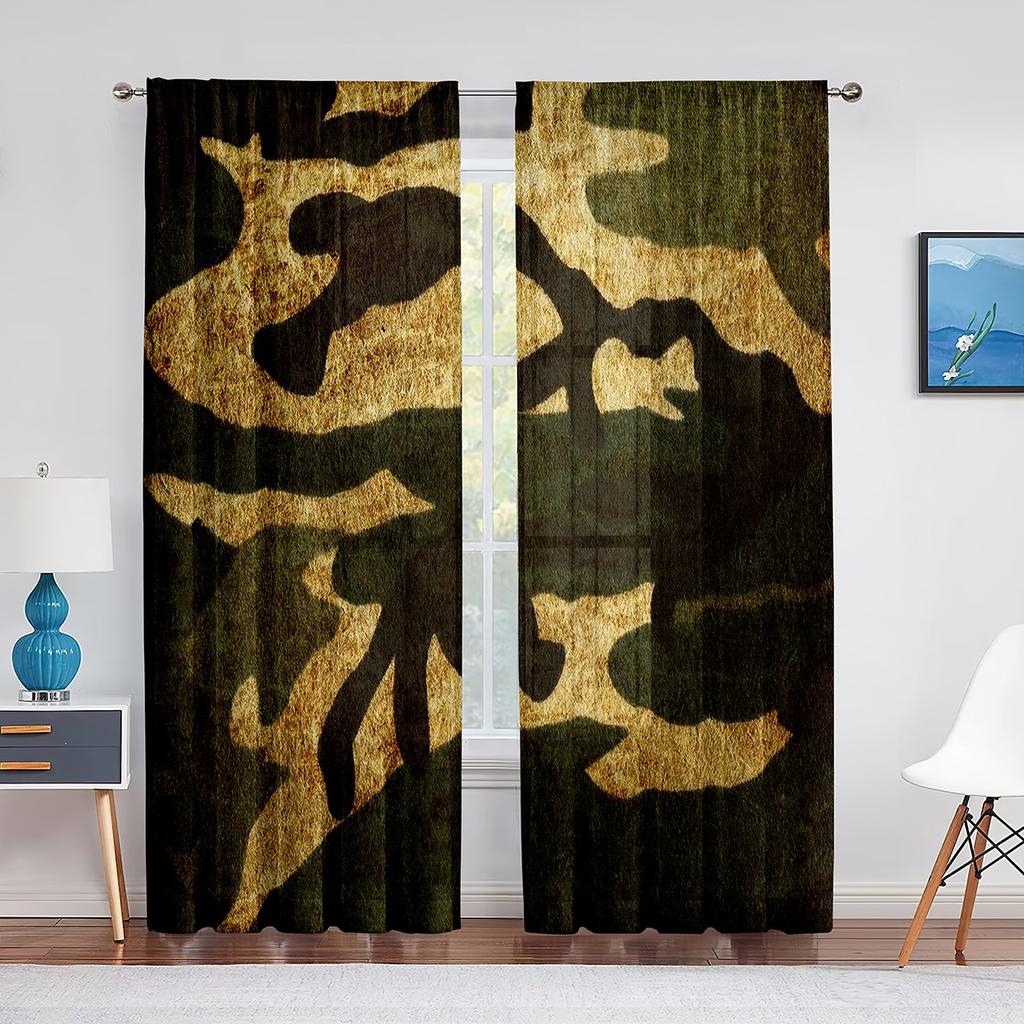 Wojskowy zielony kamuflaż leśny kamuflaż brązowy tiulowe zasłony do salonu kuchnia sypialnia prześwitujące zasłony okienne