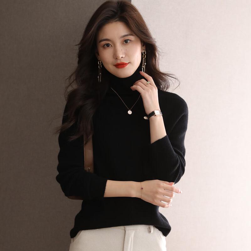 SNOWFLYING Women's 100% Merino Wool Ribbed Turtleneck Sweater