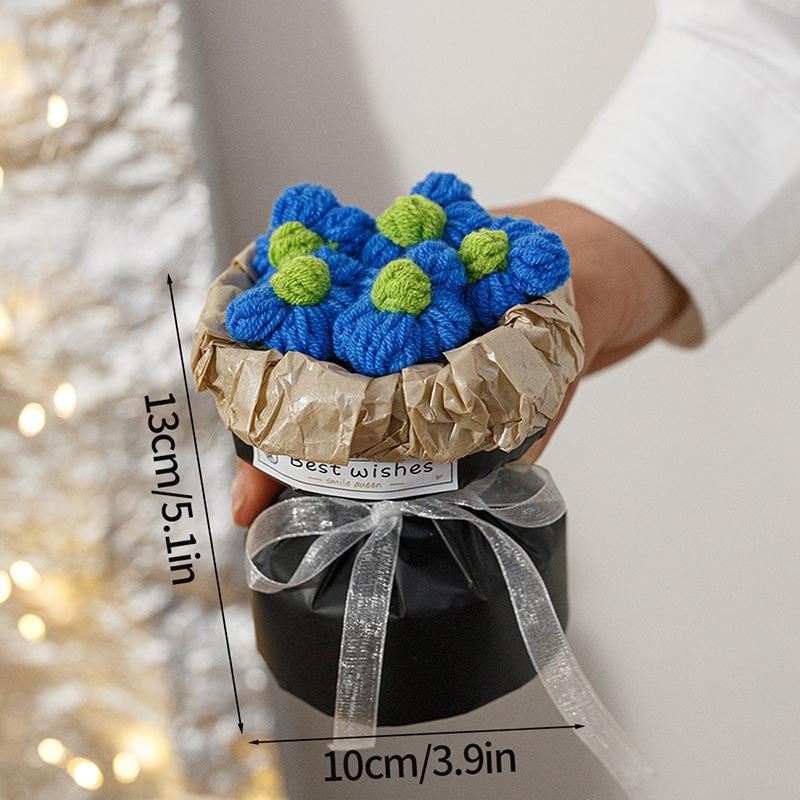

Hand Crocheted Bouquet Artificial Flowers Knitted Flower with Small Bucket Home Decor Tabletop Ornament Valentine s Day Gifts