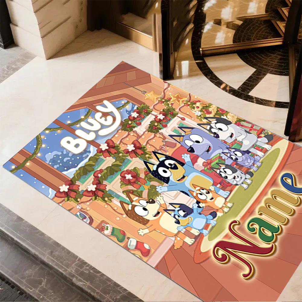 Bluey's Festive Family Personalized Name Floor Mat Suitable for Bedrooms Dormitory Living Rooms Balcony Antislip Carpet Office home decor