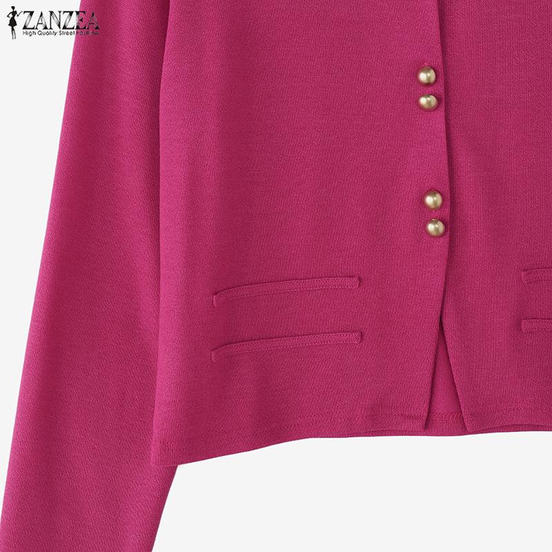 ZANZEA Kvinner uformell rund hals ensfarget langermet bluse