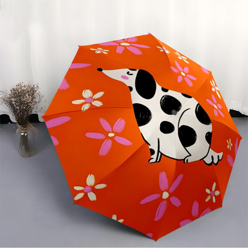1pc Dalmatian FlowersAutomatic Open/close Folding Umbrella, Compact Portable Travel Umbrella, Perfect Birthday/Holiday, Cute Umbrella y014