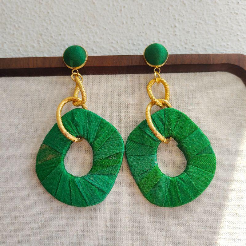 Original Design Fashion Elegant Handmade Fabric Seaside Flower Color Earrings Exaggerated Earrings Accessible Luxury Ethnic Green