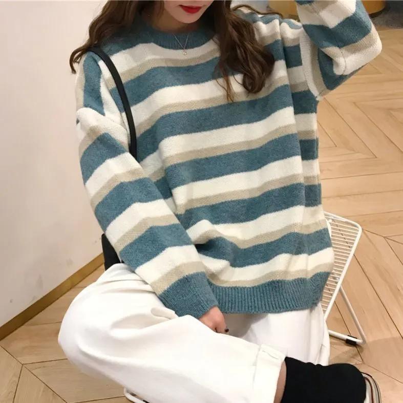 WTEMPO Women Large Size O-Neck Sweaters Loose Autumn Winter Versatile Long Sleeve Short Knitted Pullover Casual Bottoming Sweaters