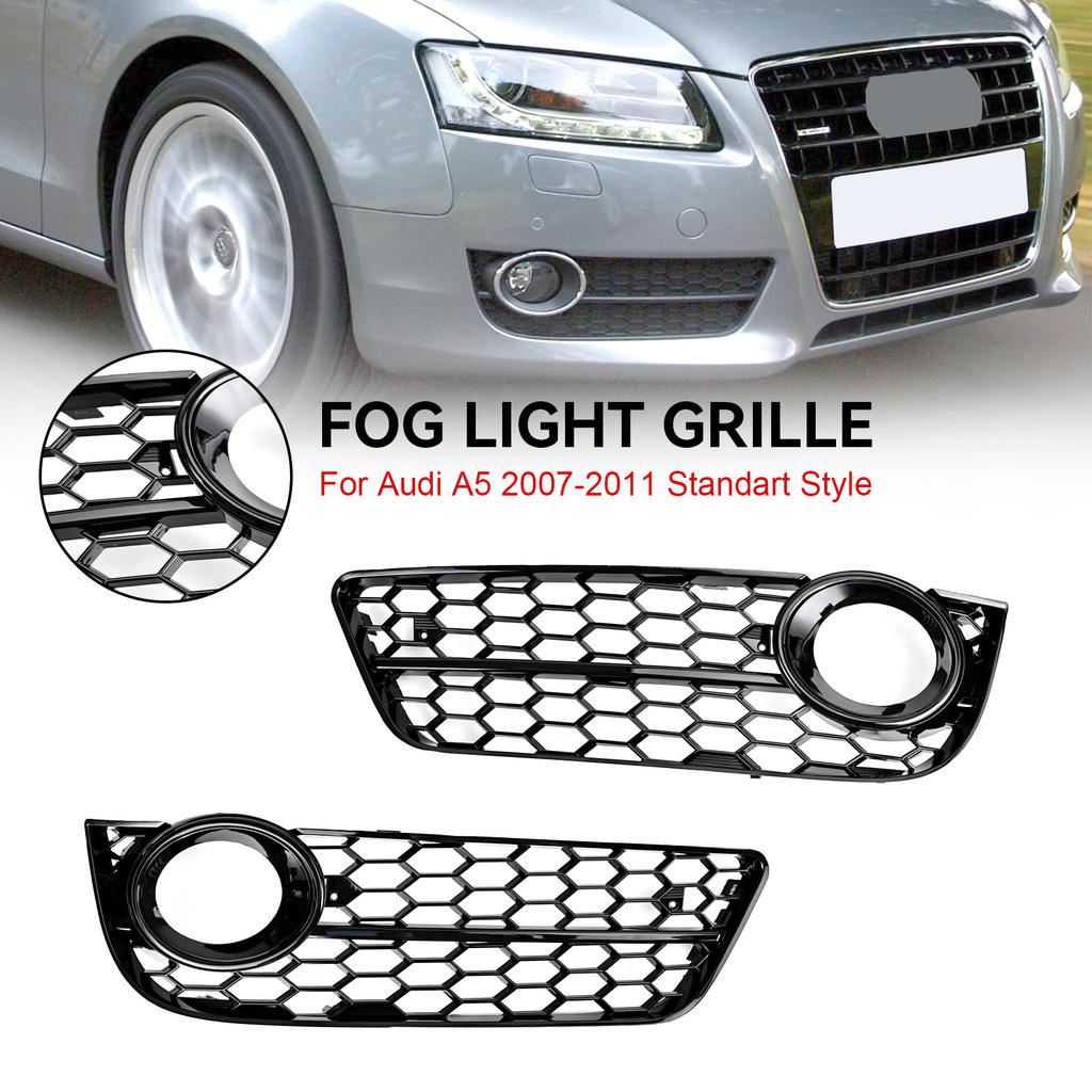 Pair Honeycomb Front Fog Lamp Cover Grille Grill Fit A5 2007-2011