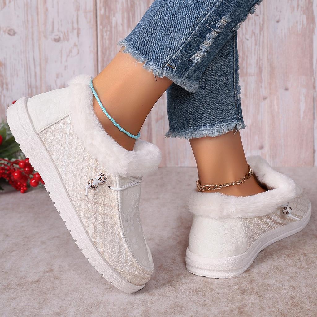 Plus-size autumn and winter new light-soled fleece warm and comfortable cotton shoeswomen's casual flat solid cotton shoes