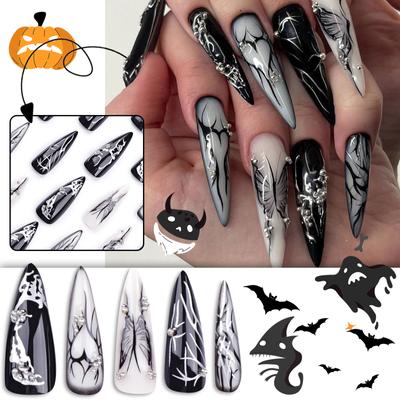 Damskie Ekskluzywne Ciemne Cool Nail-Art Tipsy do Paznokci Miłość Motyl Noszone Tipsy(Klej 2ml)