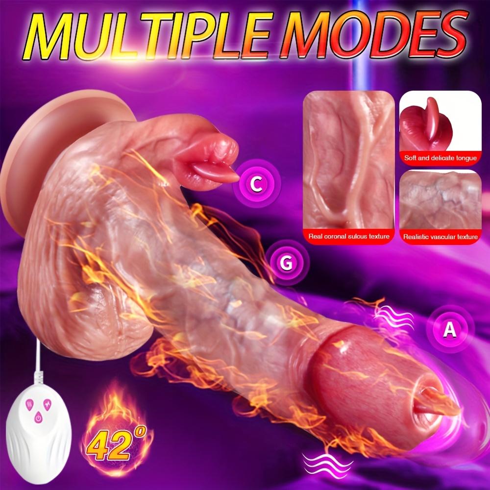 8.7" Realistic Vibrating Silicone Dildo, 9 Vibration Modes, Telescopic & Tongue Licking Function, Heating Waterproof Rechargeable Toy
