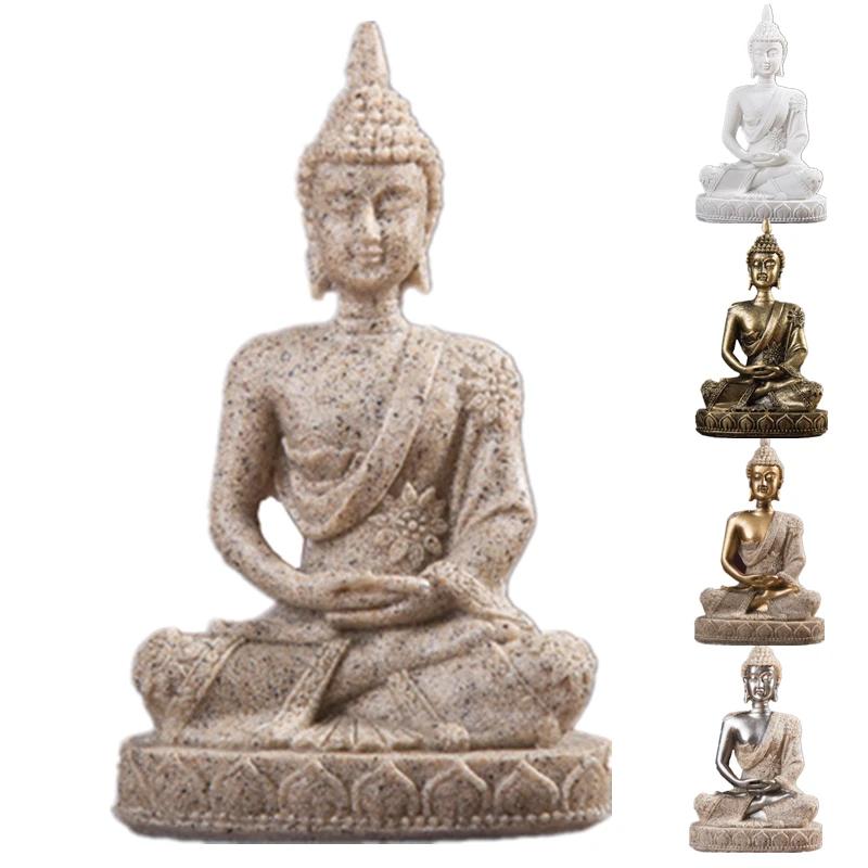 11cm Nature Sandstone India Buddha Statue Fengshui Sitting Buddha Sculpture Figurines Vintage Home Decor Use for Aquarium