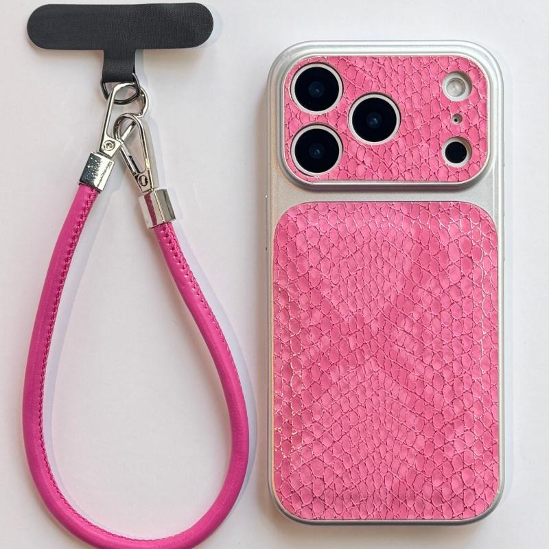 

Leather Lanyard Snakeskin Plating Case for iPhone 17 16 15 14 Pro Max Shockproof Hard Armor Business Glossy Phone Cover iPhone 16