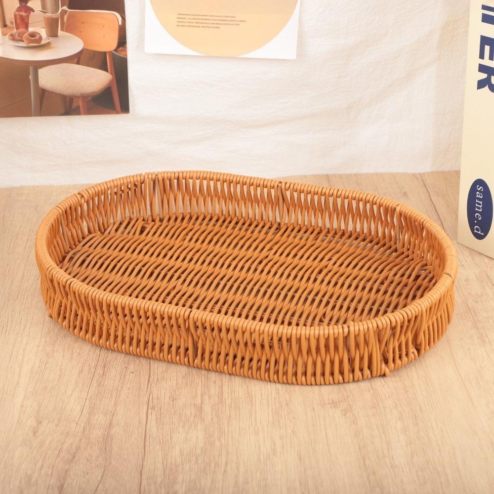 New Handwoven Food Plate Ellipse Shape Solid Storage Tray Plastic Rattan Serving Plate Storage Fruit Vegetable Cake