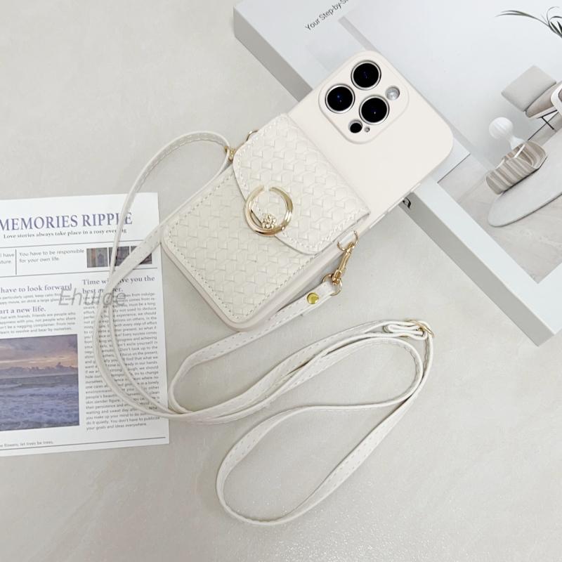 

Woven Wallet Strap Case For iPhone 16 15 11 13 12 14 Pro Max Plus 17 16E Card Slot Holder Crossbody Cord Lanyard Bag Soft Cover for iPhone 16