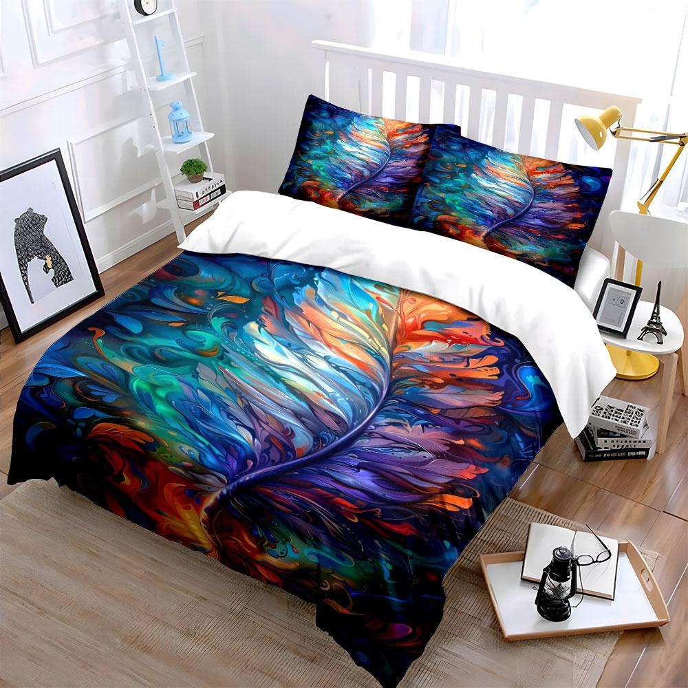 Colorful abstract feather pattern Bedding sets Duvet cover sets Duvet covers Pillowcases(1 * Duvet Cover 2 * Pillowcases without duvet insert)