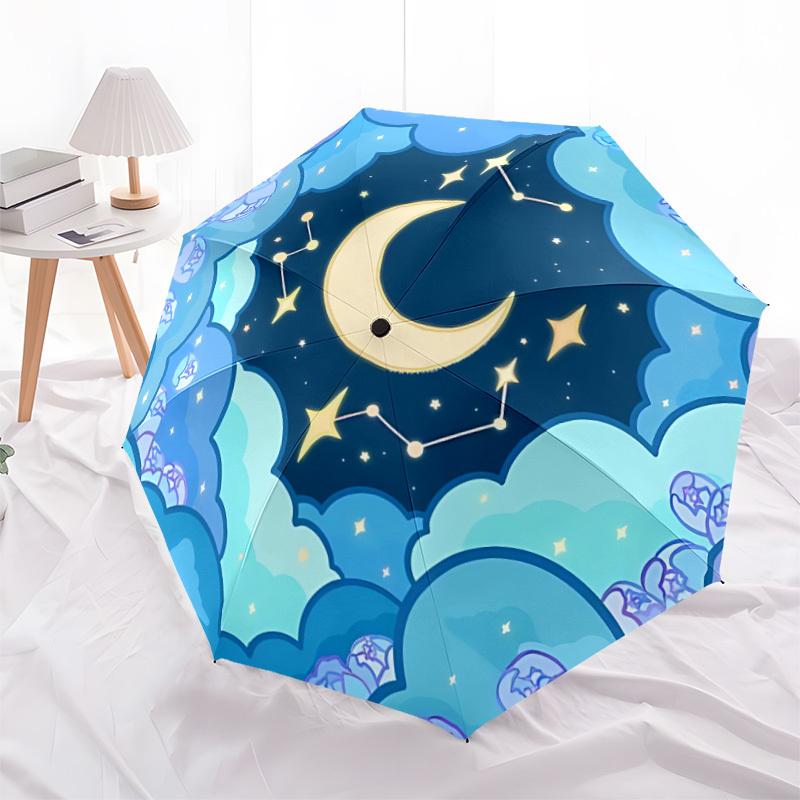 1 Stück Mond Sterne Automatisches Öffnen/Schließen, Faltbarer Kompakter Regenschirm mit 8-Rippen-Gestell, Perfektes Geschenk für Männer und Frauen 123