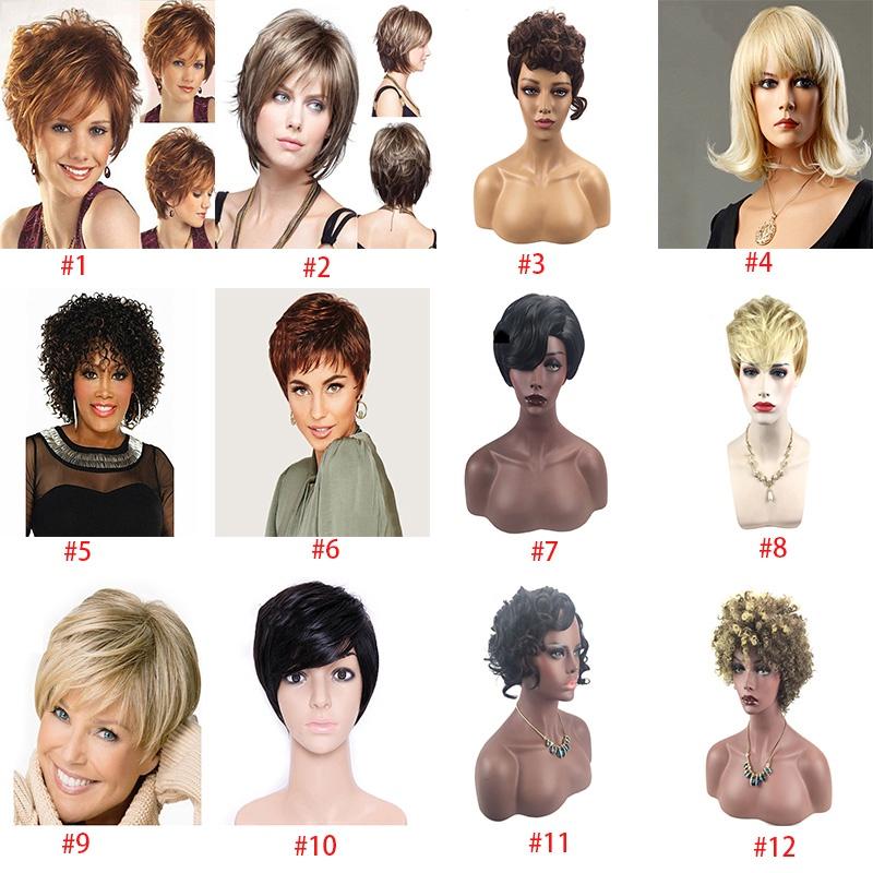 Women's Short Hair Full Wig Natural Curly Wavy Synthetic Wig For Cosplay Parties