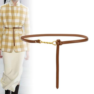 New Genuine Leather Belt for Women, Versatile Dress for Women, Decorative Windbreaker Jacket, Small Waist Chain Knotted Thin Belt
