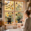 Halloween Window Stickers 4 Sheets Electrostatic Glass Stickers Cartoon Pumpkins Castle Bats Decals PVC Waterproof Static Clings for Windows