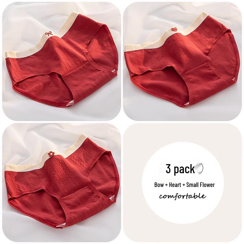 Women's Red Cotton Anti-Bacterial Briefs with Bow & Heart Print