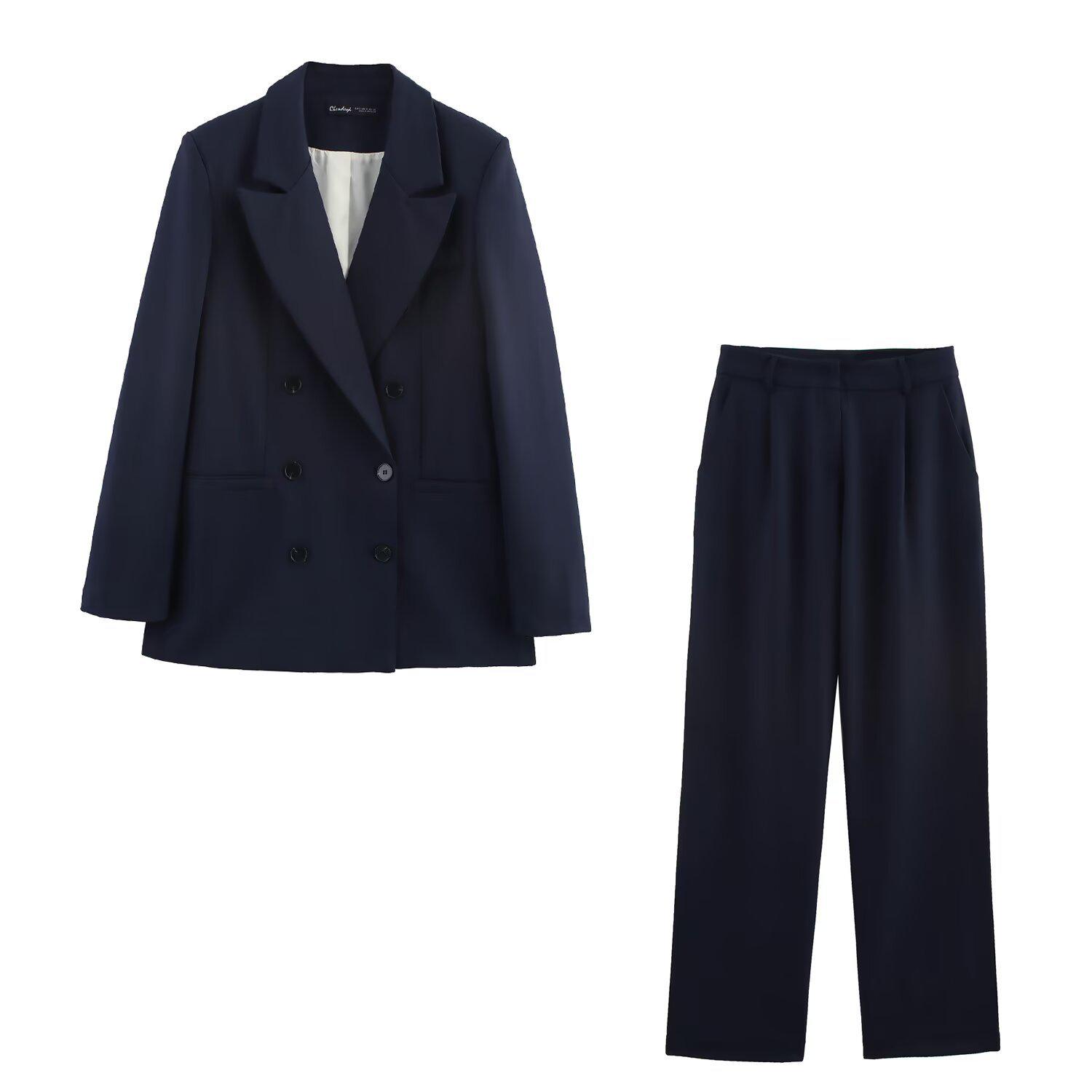 

Spring 2025 European & American Women s Double-Breasted Suit Jacket + Pants Set XS