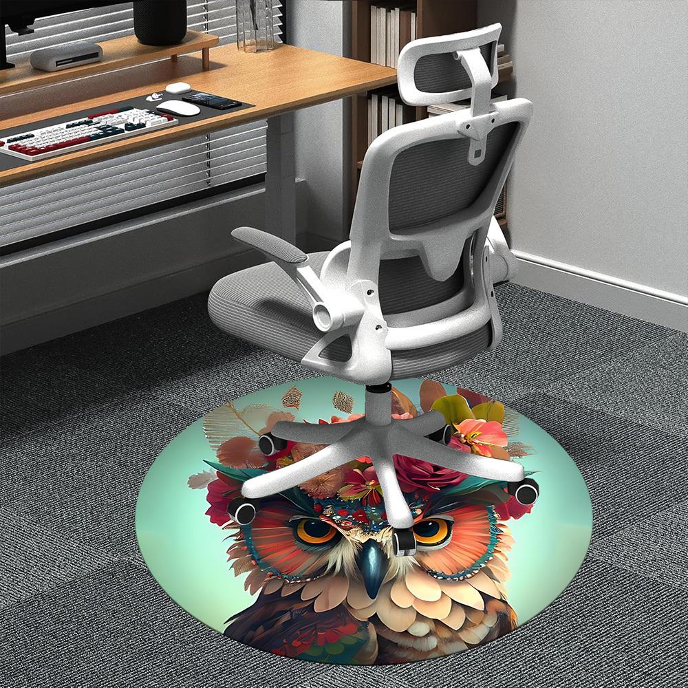 

1pc Floral Owl Office Round Area Rug, Indoor Mat Suitable ForOffice, Under Office Chairs Bedroom Living Room Home Decor, Room Deco n55 80cm by 80cm