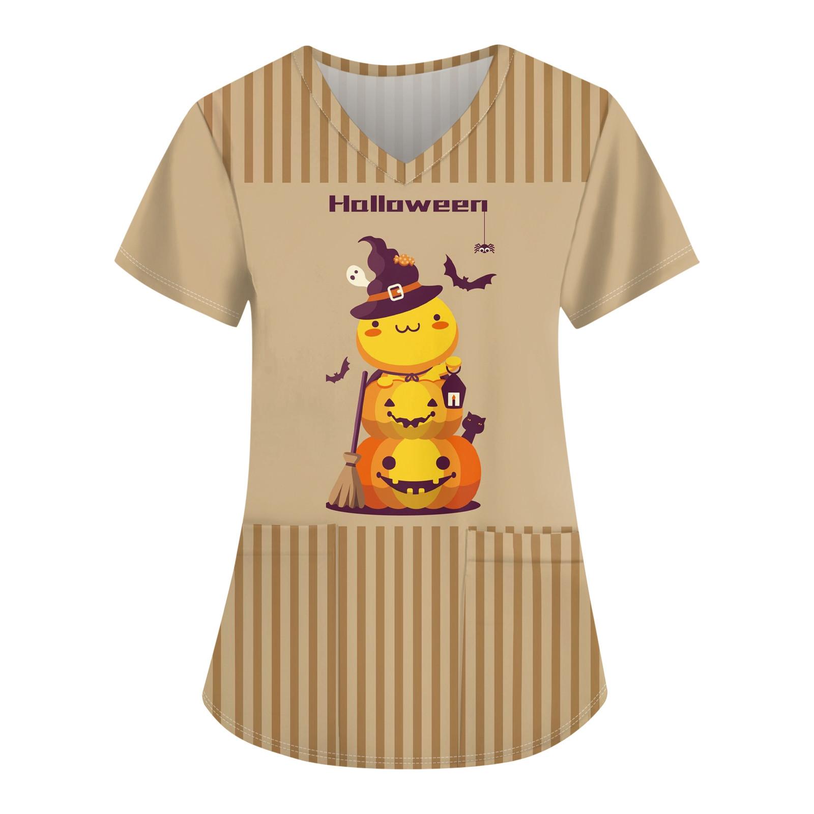 Женская униформа для кормящих мам с v-образным вырезом и принтом на Хэллоуин M белый — фото 9