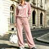 Women's Casual Velvet Two Piece Set with Half Zip Collared Top and Wide Leg Pants