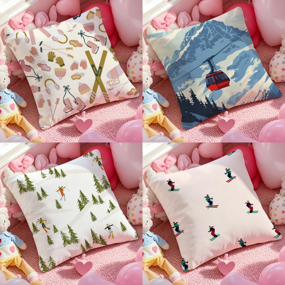 Ski Resort Prop Pillow Case Soft Plush Fabric Double-Sided Printed Cushion Cover Warm Winter Sofa Pillow Case