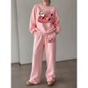 Women's Christmas Print Crewneck & Wide-Leg Pants Set. Soft, Chic 2-Piece Lounge & Athleisure Set for Fall/Winter.