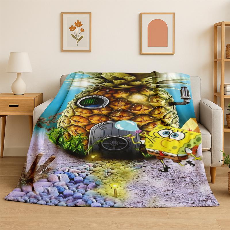 

Cartoon S-SpongeBob Patrick Star Flannel Blanket Soft Warm Throw Blanket for Bedroom Living Room Bed Travel Camping Picnic Kid 75x90cm