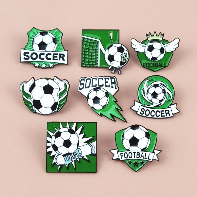 8PCS Elegant Soccer Themed Brooches Zinc Alloy Safety Corsage Pin Souvenir Perfect For Gifting And Event