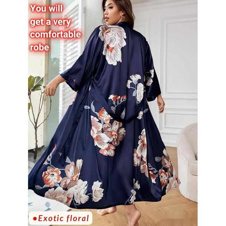 Women's Plus Size Valentines Robe, Sexy Satin Robe Long Sleepwear