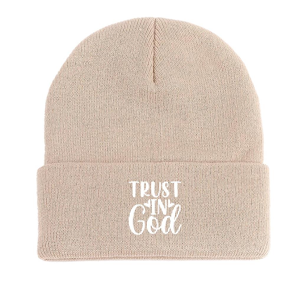 TRUST IN GOD" Winter Knit Hat Beanie, Man Cap Winter Warm Leisure Bobble Hat Knitted Cap Beanie
