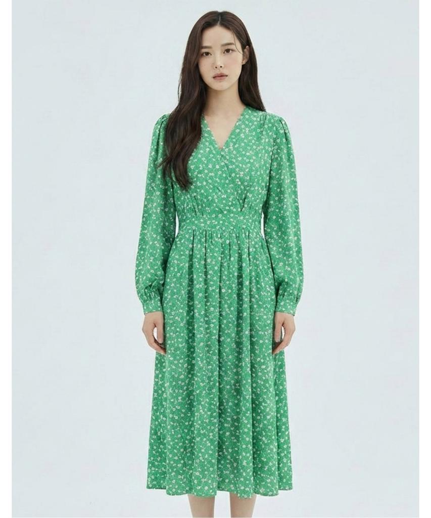 VANAKE Fine Pattern V-Neck Wrap Style Dress_Vb35Opq308Z