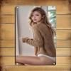 Beige Metal Wall Art Woman - Durable 2D Decor for Home, Cafe, Bar