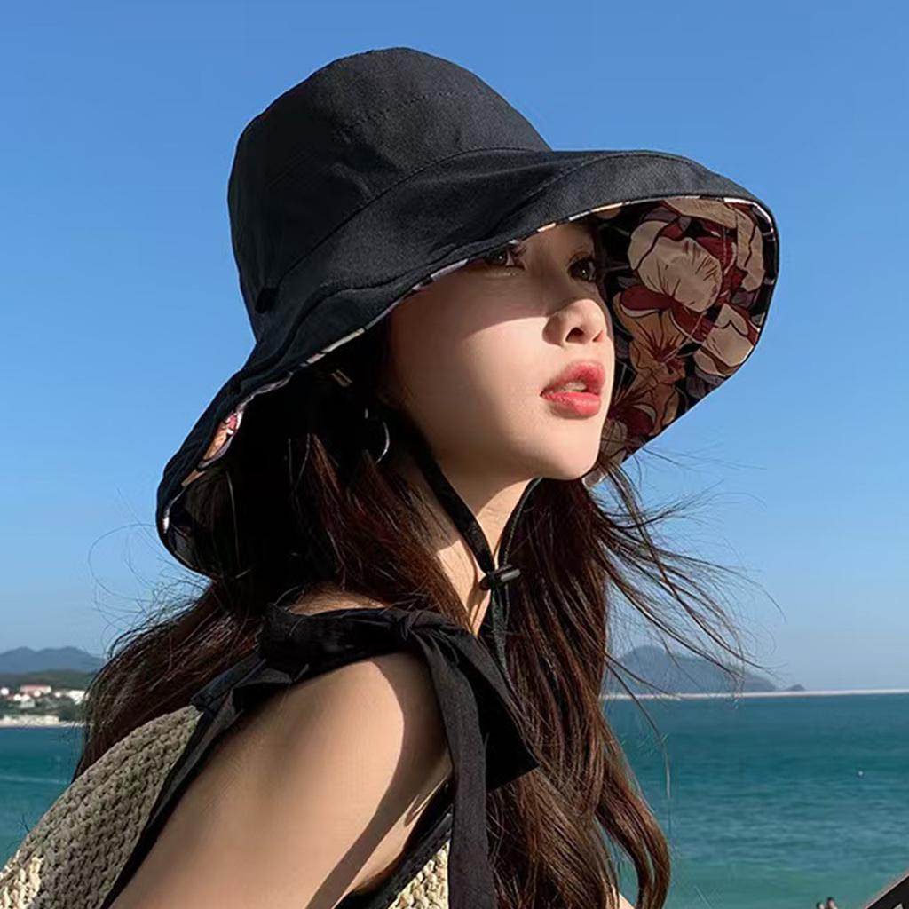 Women Summer Floral Double-Sided Bucket Hat Wide Brim Fordable Sunshade Fisherman Hats Ladies Girl Outdoor Travel Sunscreen Cap