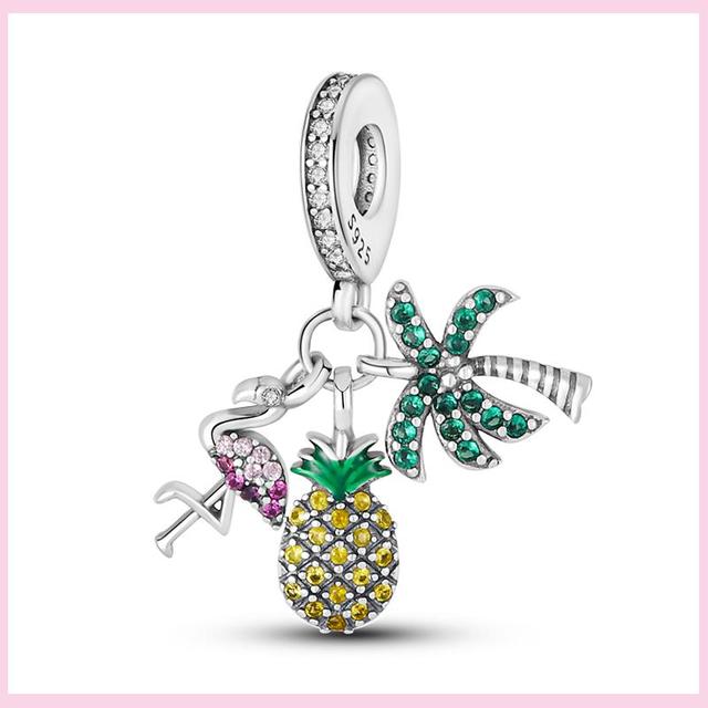 925 Silver Green Color Charms Temperament Cactus Avocado Charm Four Leaf Bead For Bracelet Jewelry Making