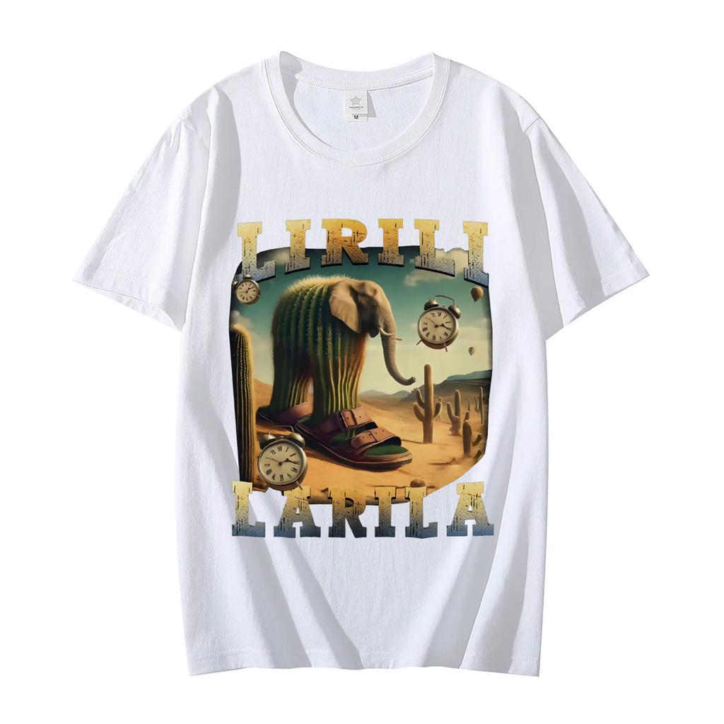 Lirili Larila Funny Italian Brainrot Meme Tshirt High Street Fashion Trend Short Sleeve T Shirt Unisex Casual Cotton Tshirts