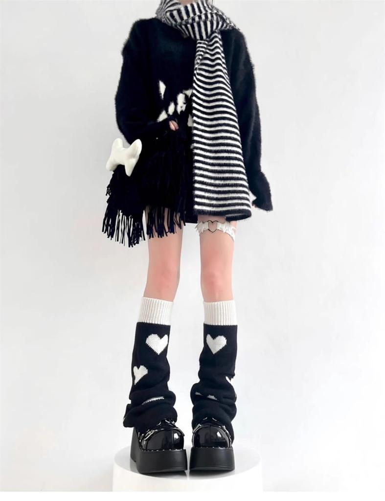 Y2K Punkowe Dzianinowe Ocieplacze na Nogi Gwiazda Gotycki Krzyż Harajuku Kobiety Serce Dwustronne Luźne Pokrowce na Nogi Skarpeta JK Wysokie do Uda Lolita