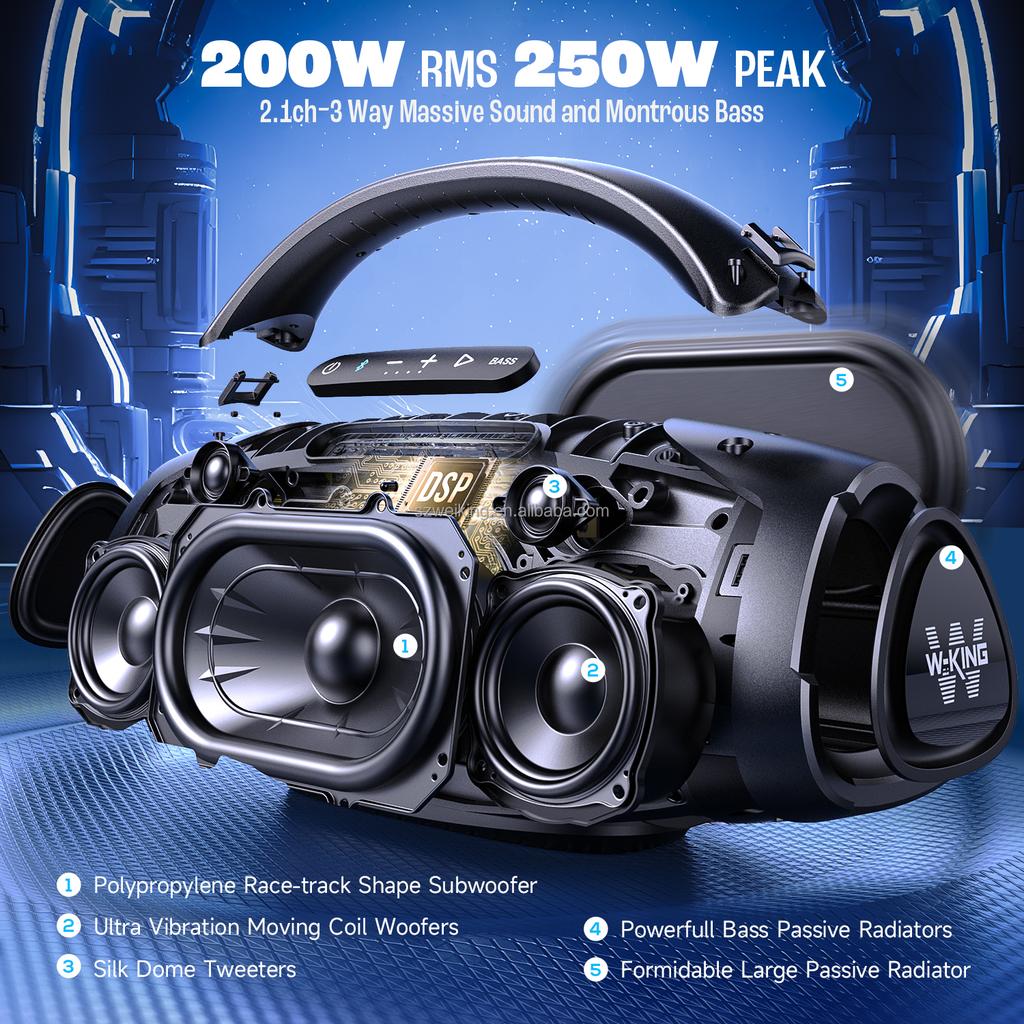 W-KING X20 IPX7 Waterproof Party Large Massive Bass Loud  Speaker with APP/EQ/Fast Charging/TWS/OTG/TF/USB/AUX