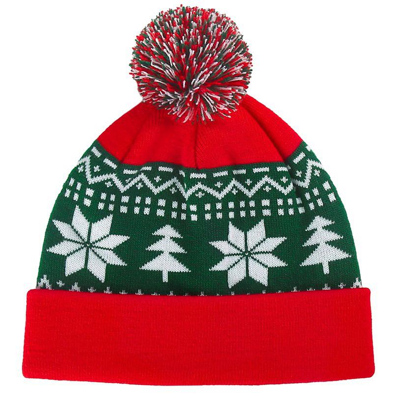 WTEMPO Retro Christmas Knitted Hat Cute Hairball Hat with Beautiful Christmas Patterns Good Elasticity Suitable for Most Head Circumferences