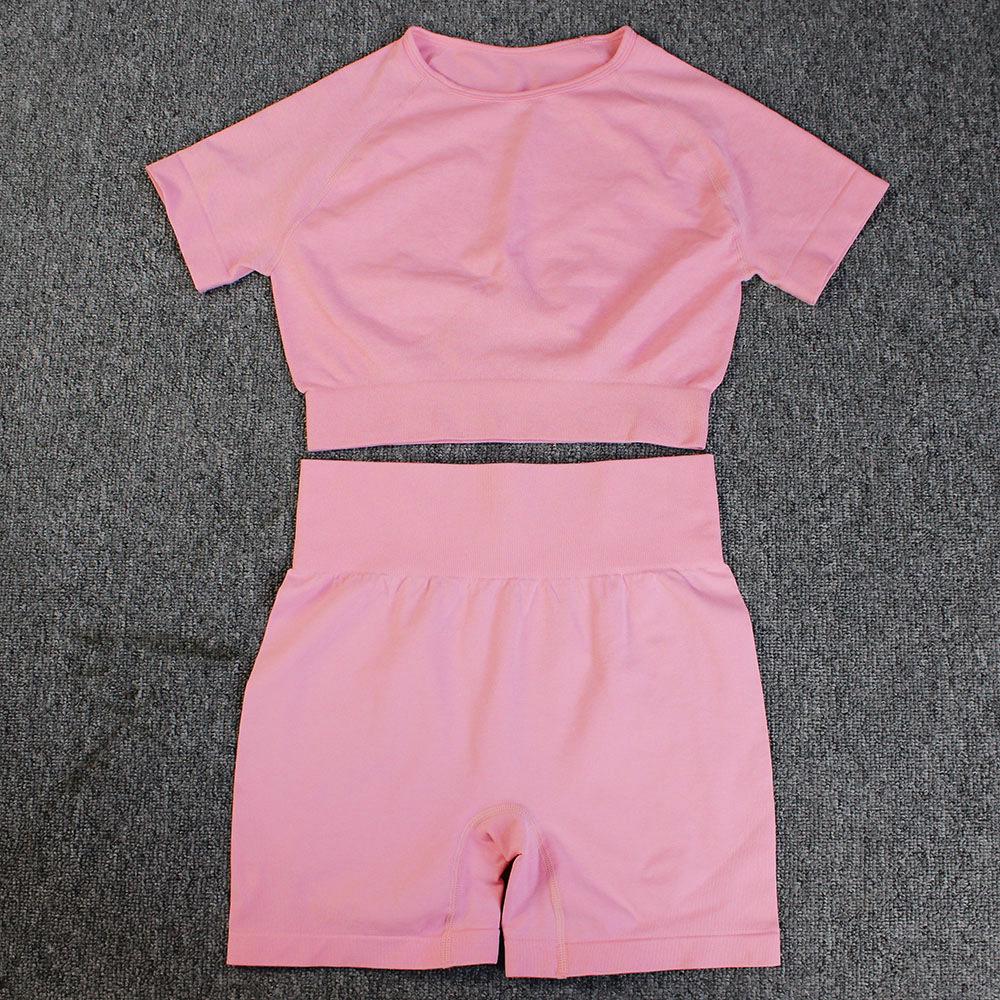 

Женский бесшовный комплект для йоги: Футболка с коротким рукавом и шорты для бега и фитнеса. Small