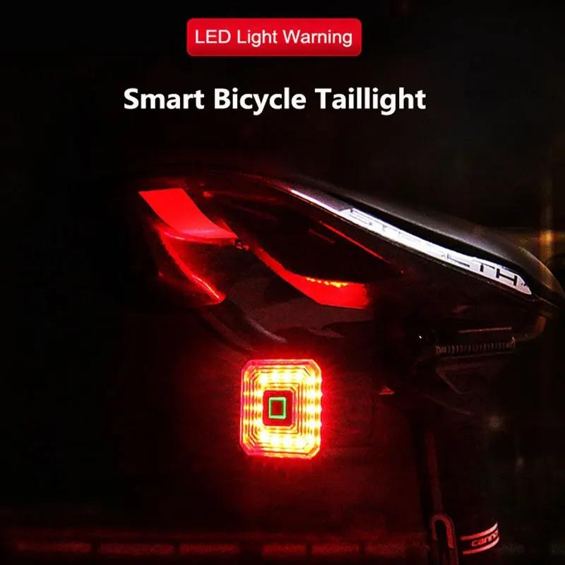 Smart Bicycle Brake Light Usb Rechargeable Auto Stop Led Tail Lamp Ipx6 Waterproof Rear Cycling Safety Warning Light