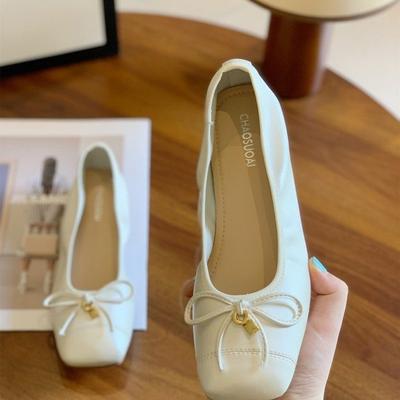 2025 Autumn French Flat-soled Single Shoes Women's New Soft-soled Bow One-pedal Mary Jane Shoes Shallow-mouth Grandma Shoes