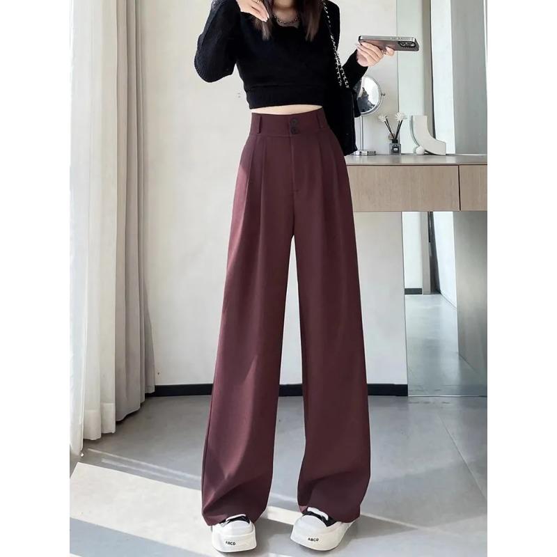 Women s High-Waisted Double-Button Wide-Leg Suit Pants S
