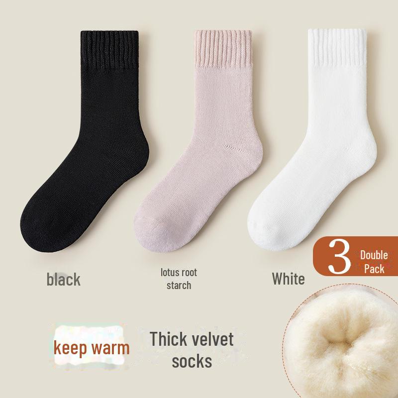 Women's Mid-Tube Cashmere Wool Socks - Cozy, Thick, Velvet-Lined for Autumn & Winter