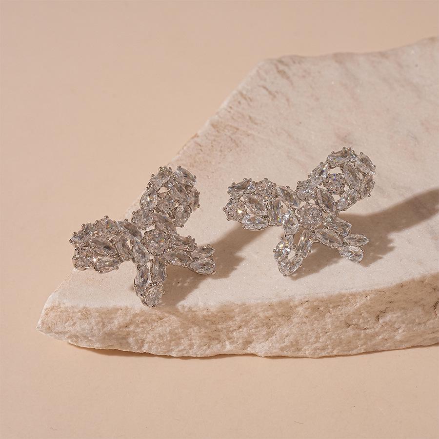 Elegant Gold-Plated Zircon Butterfly Stud Earrings - Sterling Silver for Women